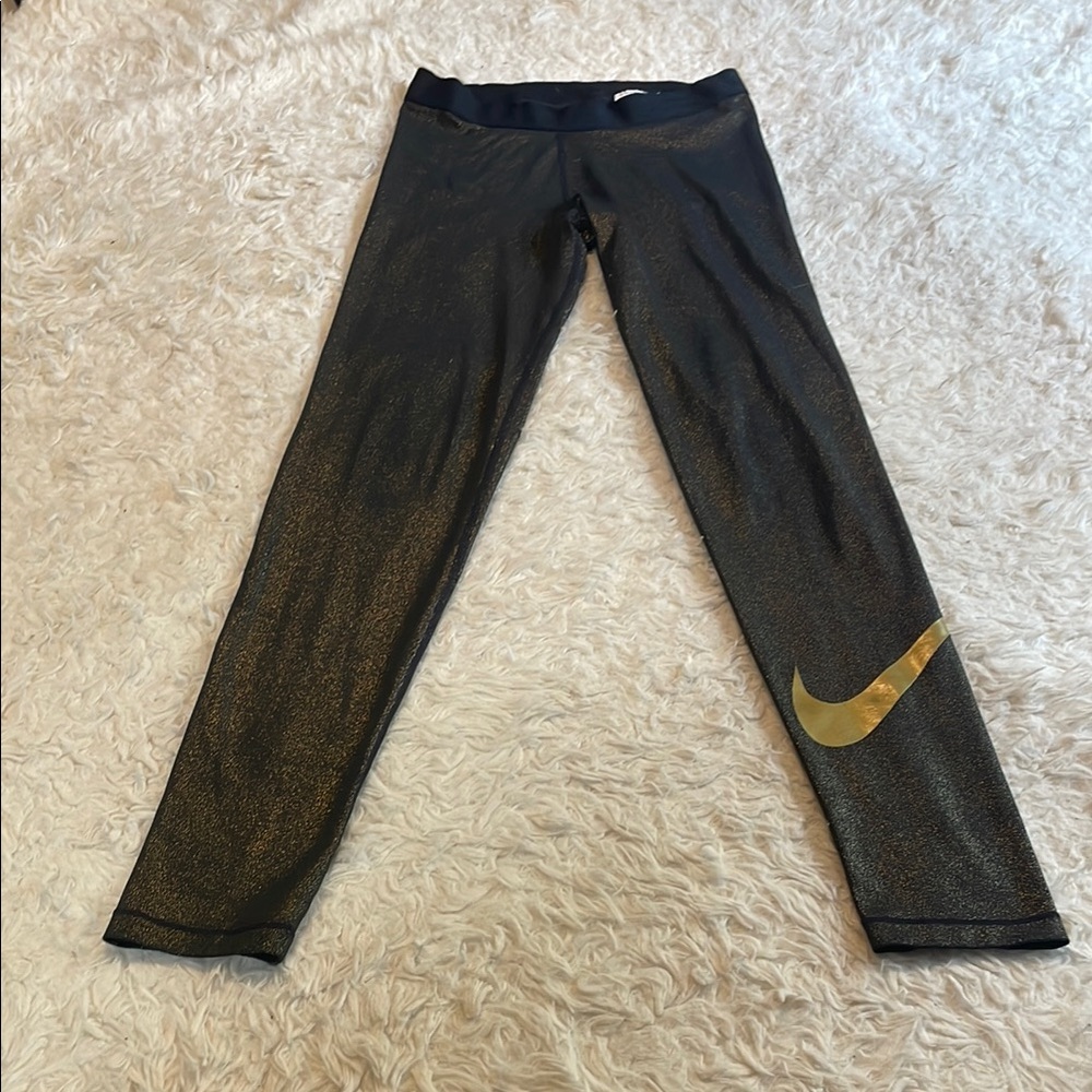 Nike Dri-Fit Black and Gold Glitter Medium Athletic Leggings